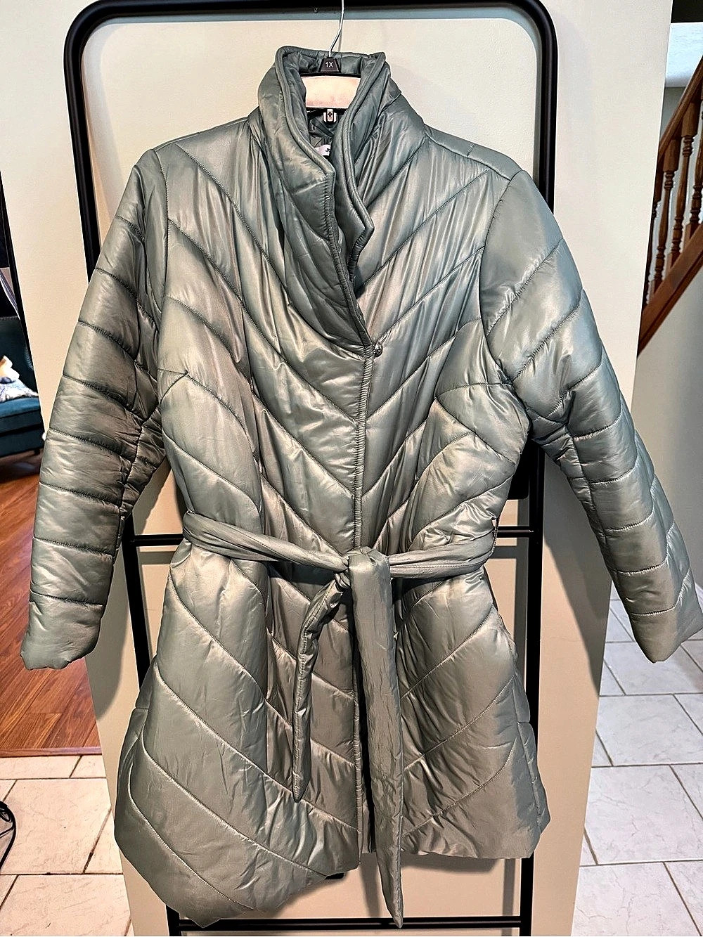 JUSTFAB Belted Puffer Coat in Green Size 3X Like New